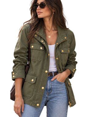 💚J.Crew Women’s Olive Green Cargo Utility Fall Gold Hardware Mid Length Jacket